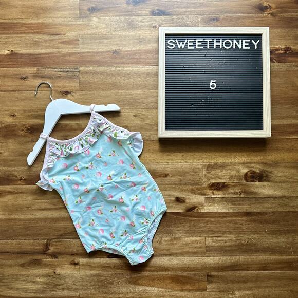 NWT SweetHoney Mary One Piece Swimsuit - Santa Cruz Green Pink Floral Preppy 5 - Picture 1 of 6